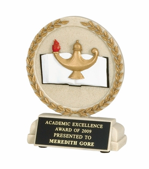 5-1/2 INCH LAMP OF LEARNING CAST STONE TROPHY