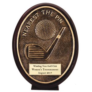 5-1/2" OVAL GOLF NEAREST TO PIN AWARD ANTIQUE RESIN GOLD