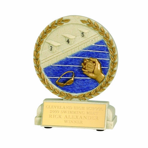 5-1/2 X 4-1/2 INCH SWIMMING STONE RESIN TROPHY - NO PLATE