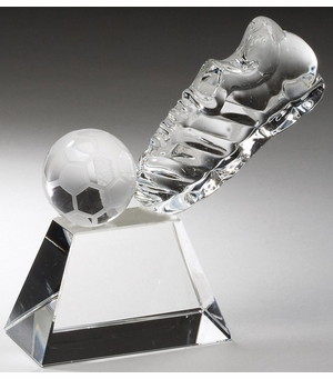 5 1/2" x 5" CRYSTAL SOCCER SHOE AND BALL ON CRYSTAL BASE