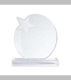 5-1/2 X 6-3/4 INCH OPTICAL ROUND CRYSTAL WITH STAR, SQUARE BASE