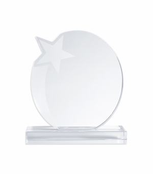 5-1/2 X 6-3/4 INCH OPTICAL ROUND CRYSTAL WITH STAR, SQUARE BASE