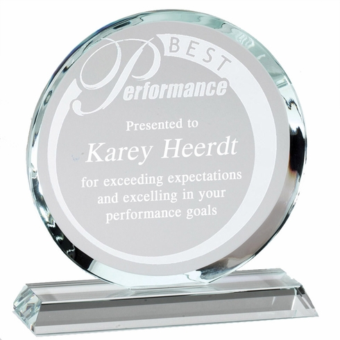 5-1/2 x 6 INCH ROUND OPTICAL CRYSTAL AWARD