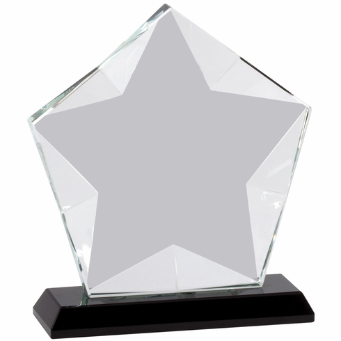 5-1/2 x 6 INCHES OPTICAL CRYSTAL FROSTED STAR AWARD WITH BLACK CRYSTAL BASE