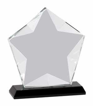 5-1/2 x 6 INCHES OPTICAL CRYSTAL FROSTED STAR AWARD WITH BLACK CRYSTAL BASE