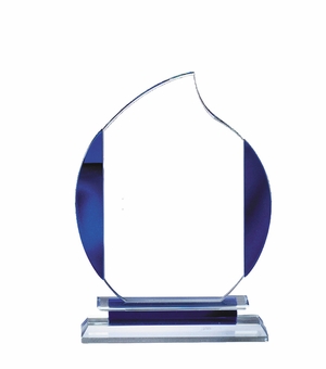 5-1/2" x 8" GLASS FLAME AWARD WITH BLUE ACCENTS ON DOUBLE BASE