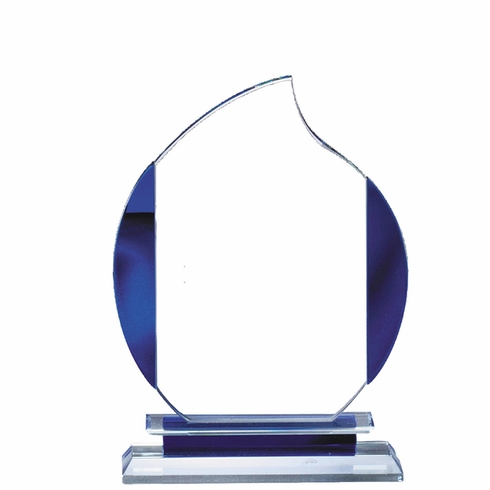 5-1/2" x 8" GLASS FLAME AWARD WITH BLUE ACCENTS ON DOUBLE BASE