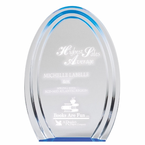 5-1/2" x 8" x 1" OVAL DOUBLE HALO ACRYLIC AWARD WITH REFLECTIVE BLUE CIRCLE