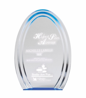 5-1/2" x 8" x 1" OVAL DOUBLE HALO ACRYLIC AWARD WITH REFLECTIVE BLUE CIRCLE