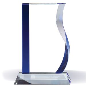 9-1/4 INCH WAVE GLASS AWARD W/ BLUE EDGES