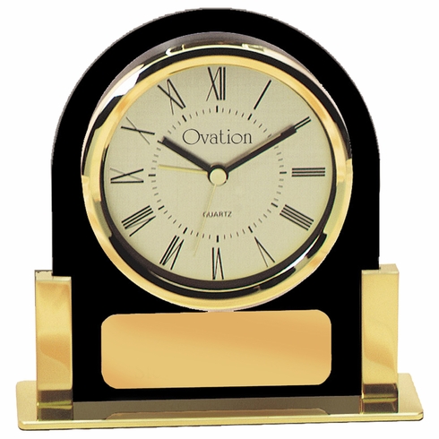 5-1/4 INCH BLACK ACRYLIC WITH GOLD FRAME QUARTZ MOVEMENT DESK CLOCK