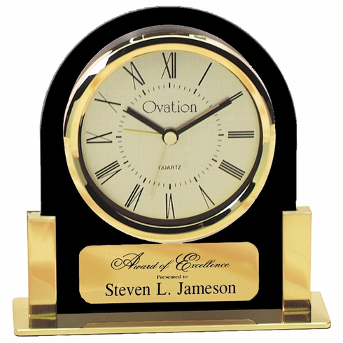 5-1/4 INCH BLACK ACRYLIC WITH GOLD FRAME QUARTZ MOVEMENT DESK CLOCK