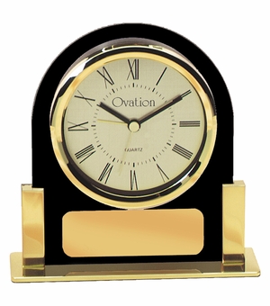 5-1/4 INCH BLACK ACRYLIC WITH GOLD FRAME QUARTZ MOVEMENT DESK CLOCK