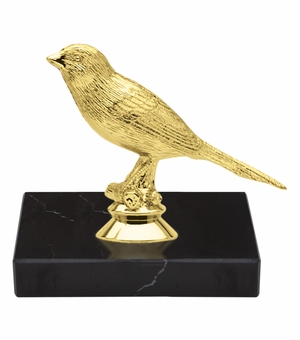 5-1/4 INCH CANARY ANIMAL GOLD TROPHY ON BLACK MARBLE BASE