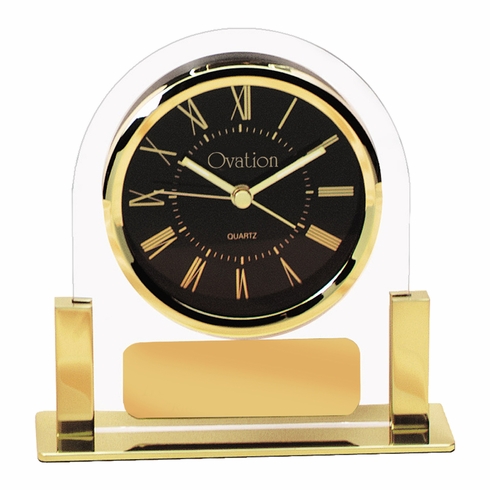 5-1/4 INCH CLEAR ACRYLIC WITH GOLD FRAME QUARTZ MOVEMENT DESK CLOCK