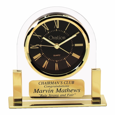 5-1/4 INCH CLEAR ACRYLIC WITH GOLD FRAME QUARTZ MOVEMENT DESK CLOCK