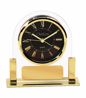5-1/4 INCH CLEAR ACRYLIC WITH GOLD FRAME QUARTZ MOVEMENT DESK CLOCK
