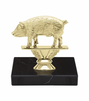 5-1/4 INCH HOG ANIMAL GOLD TROPHY ON BLACK MARBLE BASE