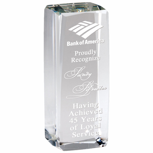 5-1/4 INCH OPTICAL CRYSTAL BLOCK TOWER AWARD