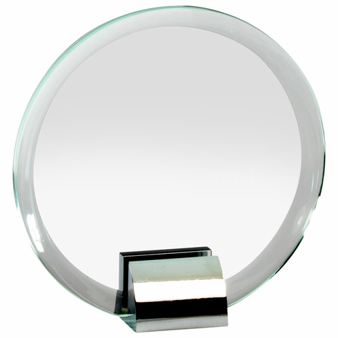 5-1/4 INCH OPTICAL CRYSTAL CIRCLE AWARD ON POLISHED SILVER METAL BASE