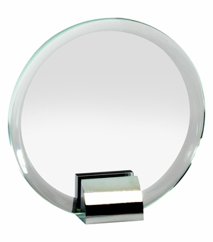 5-1/4 INCH OPTICAL CRYSTAL CIRCLE AWARD ON POLISHED SILVER METAL BASE