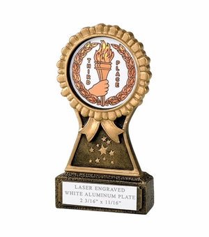 5-1/4 INCH ROSETTE RESIN TROPHY, TAKES 2 INCH INSERT