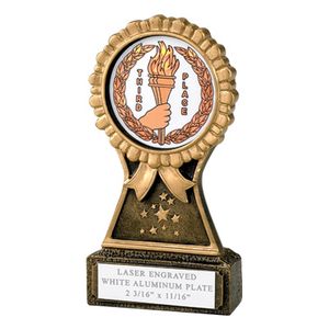 5-1/4 INCH ROSETTE RESIN TROPHY, TAKES 2 INCH INSERT