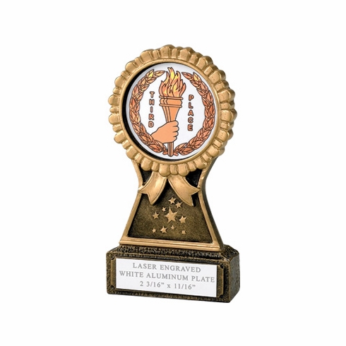 5-1/4 INCH ROSETTE RESIN TROPHY, TAKES 2 INCH INSERT