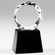 5-1/4 INCH ROUND FACETED BEVEL CUT CRYSTAL MOUNTED ON BLACK CRYSTAL BASE