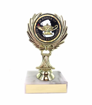 5-1/4 INCH TROPHY RISE WITH 2 INCH MYLAR IN HONOR OF ACADEMIC EXCELLENCE INSERT 