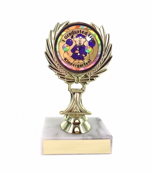 5-1/4 INCH TROPHY RISE WITH 2 INCH MYLAR KINDERGARTEN GRADUATE INSERT 