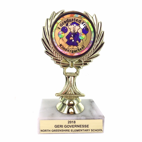 5-1/4 INCH TROPHY RISE WITH 2 INCH MYLAR KINDERGARTEN GRADUATE INSERT 