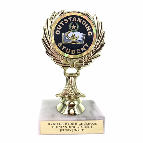 5-1/4 INCH TROPHY RISE WITH 2 INCH MYLAR OUTSTANDING STUDENT INSERT 