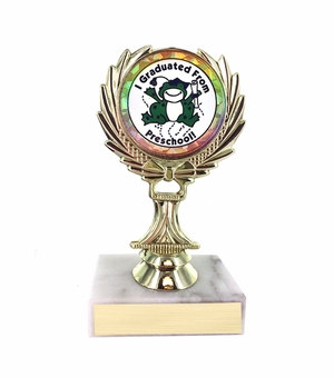 5-1/4 INCH TROPHY RISE WITH 2 INCH MYLAR PRE-SCHOOL GRADUATE INSERT 