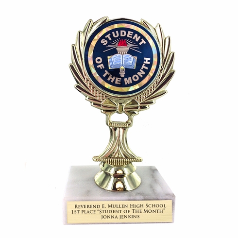 5-1/4 INCH TROPHY RISE WITH 2 INCH MYLAR STUDENT OF THE MONTH INSERT 
