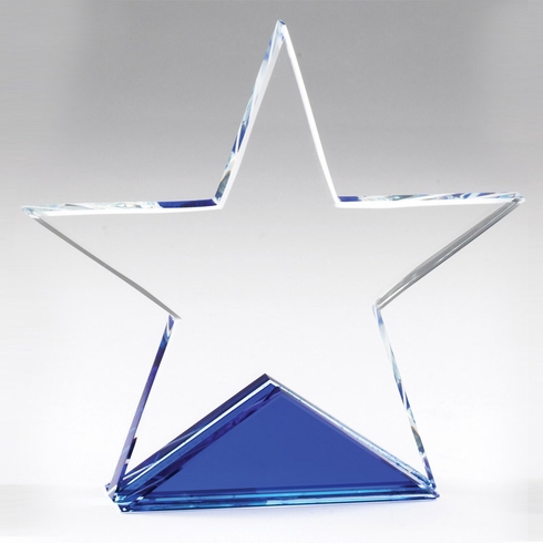 5-1/4 X 5-1/4 INCH CRYSTAL CUT STAR ON BLUE BASE