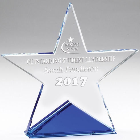 5-1/4 X 5-1/4 INCH CRYSTAL CUT STAR ON BLUE BASE