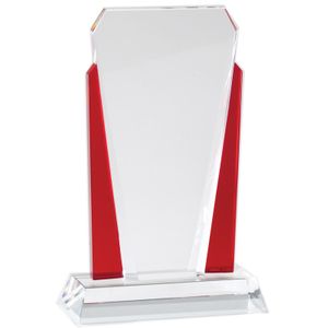 5-1/4 x 8-1/4 INCH OPTICAL CRYSTAL SLANTED TOWER WITH RED ACCENTED SIDE