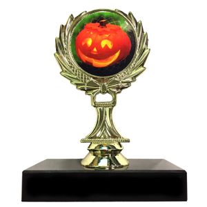 5-3/4 INCH DIGITAL PUMPKIN INSERT WREATH TROPHY ON BLACK MARBLE BASE