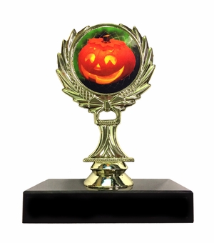 5-3/4 INCH DIGITAL PUMPKIN INSERT WREATH TROPHY ON BLACK MARBLE BASE