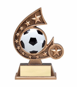 5-3/4 INCH GOLDEN RESIN SOCCER TROPHY HAND PAINTED