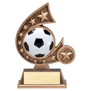 5-3/4 INCH GOLDEN RESIN SOCCER TROPHY HAND PAINTED