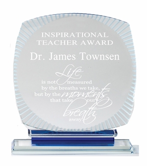 5-3/4 x 4-3/4 INCH AURORA BLUE CRYSTAL AWARD BLUE BASE 