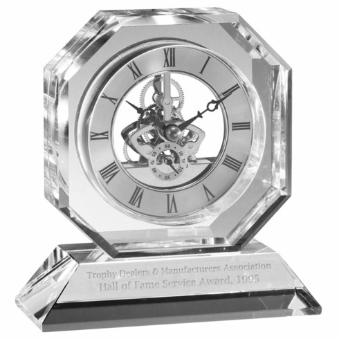 5-3/4 X 5-1/2 INCH SKELETON OCTAGON OPTICAL CRYSTAL CLOCK