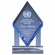 5-3/4 X 5-1/4 INCH DIAMOND SHAPE BLUE OPTICAL CRYSTAL AWARD