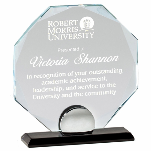 5-3/4 x 6-1/4 INCH OCTOGAN OPTICAL CRYSTAL ON BLACK BASE