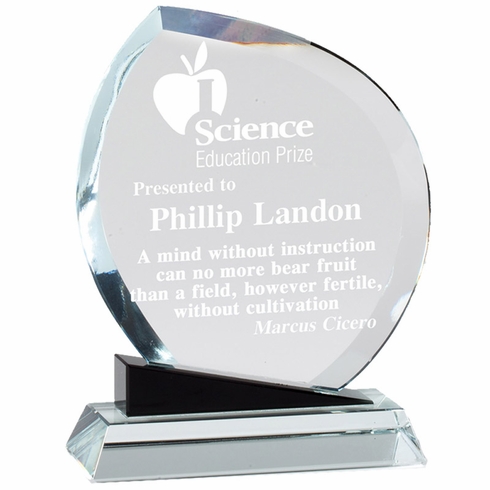 5-3/4 x 7-3/4 OPTICAL CRYSTAL FLAME AWARD ON BLACK BASE