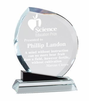 5-3/4 x 7-3/4 OPTICAL CRYSTAL FLAME AWARD ON BLACK BASE
