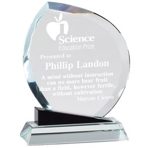 5-3/4 x 7-3/4 OPTICAL CRYSTAL FLAME AWARD ON BLACK BASE