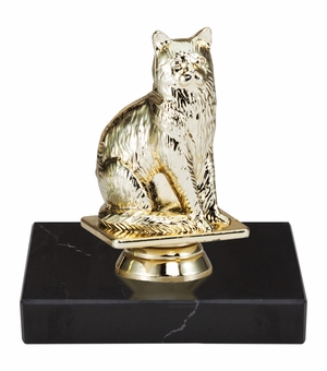5 INCH CAT ANIMAL GOLD TROPHY ON BLACK MARBLE BASE